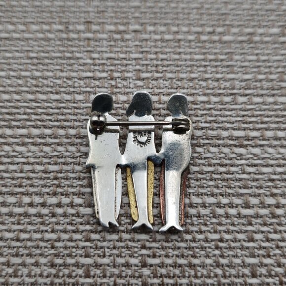 Sterling Silver Tri Tone Triple Woman Unique Pin Brooch A3330 - Picture 3 of 5
